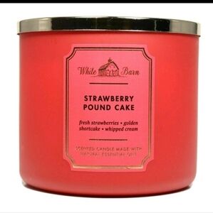 Bath & Body Works- Strawberry Pound Cake WHITE BARN 3-Wick Candle *NEW*
